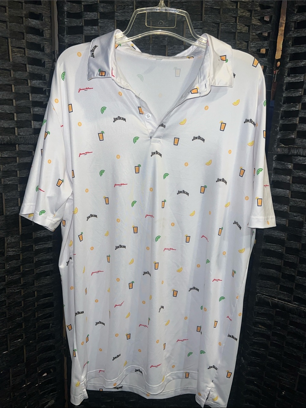 Jim Beam white polo shirt an all-over cocktail print White Short-Sleeve size XL